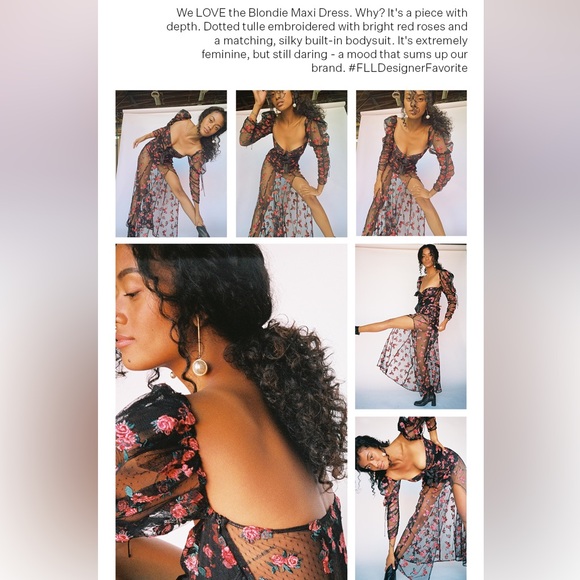 For Love & Lemons Blondie Maxi Dress Roses Mesh Bodysuit Tulle Puff - Picture 2 of 2